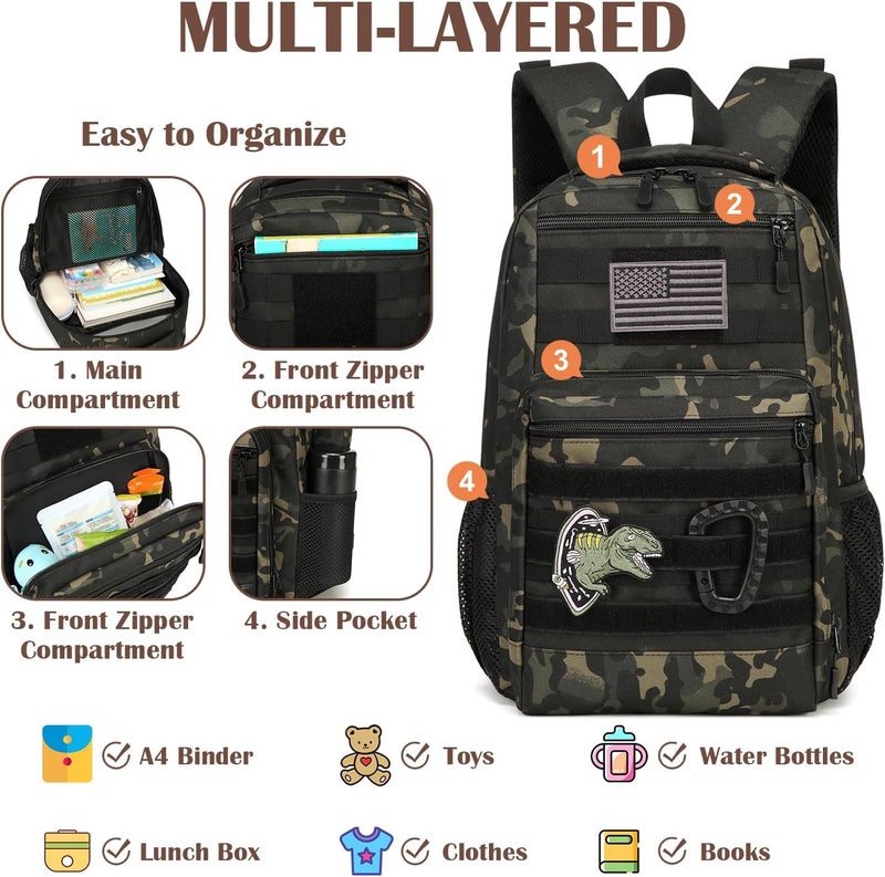 SunForMorning Kids Tactical Backpack Army Molle Bookbag Military Boys Backpack for School, Outdoor, Camping, Black CM - Image 3